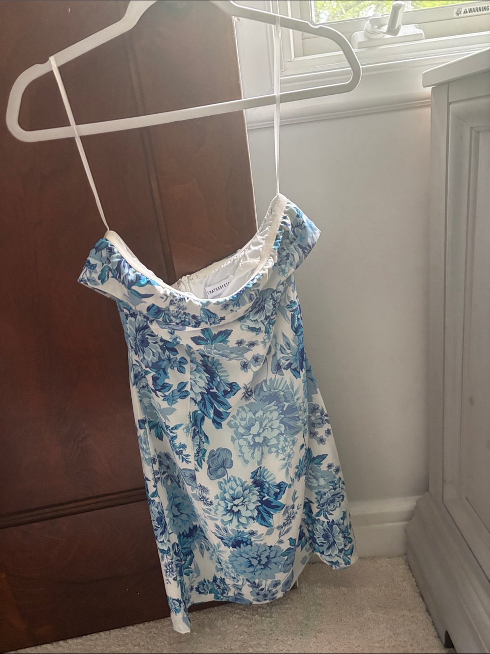 Floral Off-Shoulder Mini Dress in Blue and White